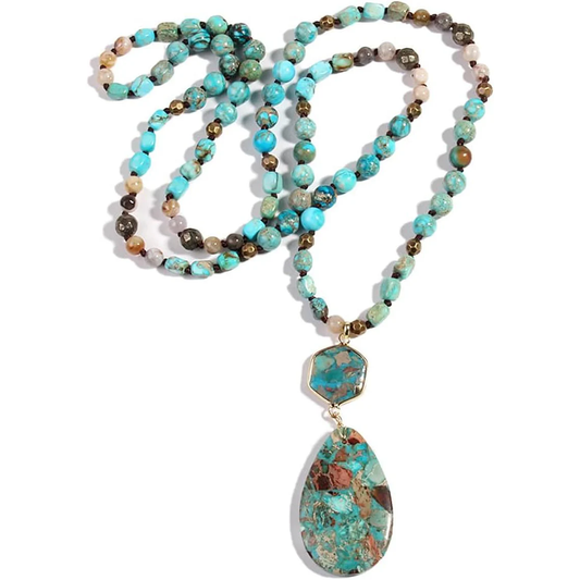 Boho Bliss Natural Stone Pendant Necklace